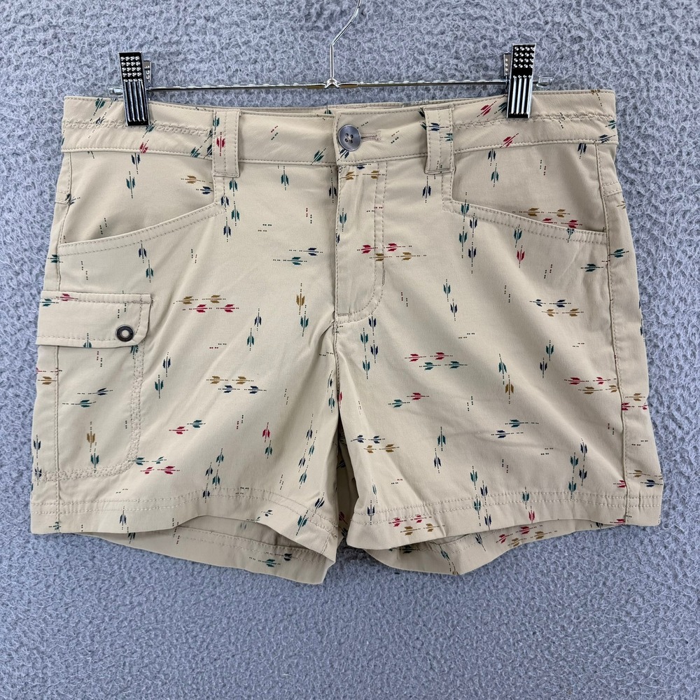 Eddie Bauer Travex Shorts Womens 6 Tan Arrow Print Hiking Outdoor Cargo Stretch